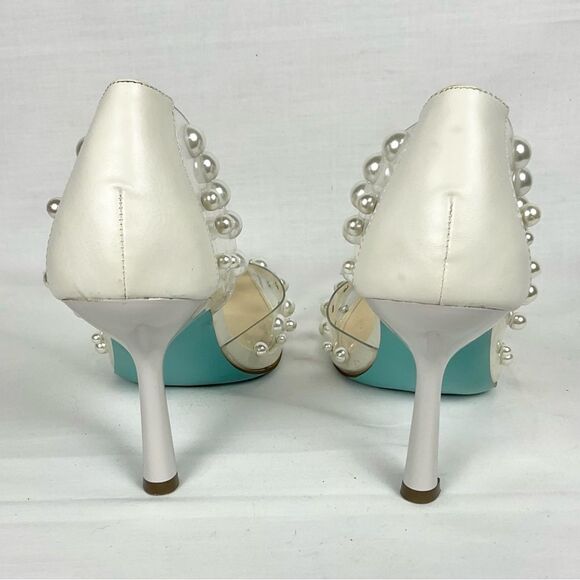 Betsey Johnson Halo Pump Clear Heels with Pearl Embellishments Sz 11 Party - Picture 6 of 13